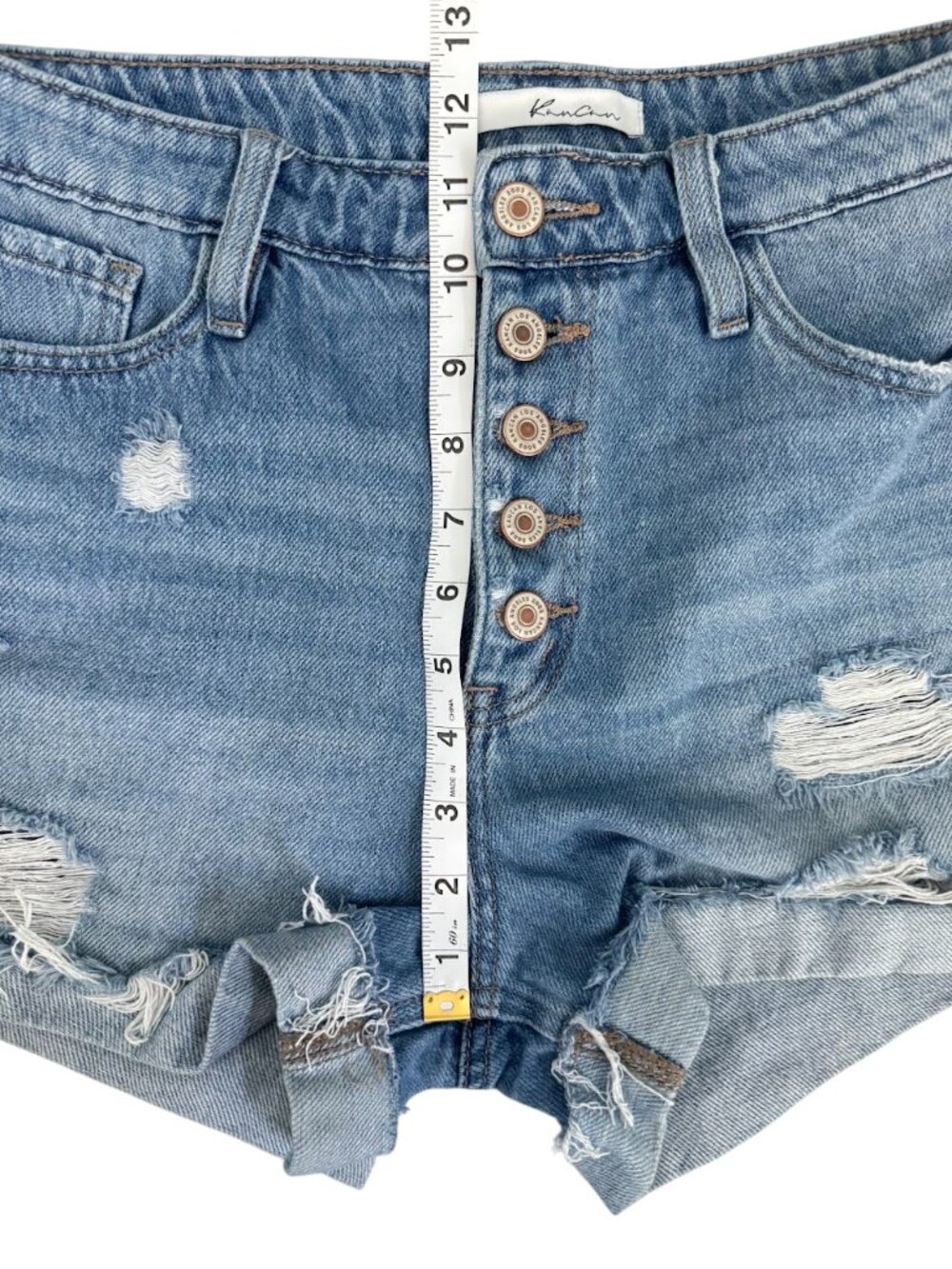 KanCan Distressed Denim Shorts Size 9 Button Fly High Rise Cuffed Cutoff - Picture 6 of 9